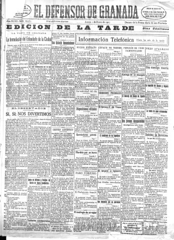 'El Defensor de Granada  : diario político independiente' - Año XLVII Número 23565 Ed. Tarde - 1925 Enero 01