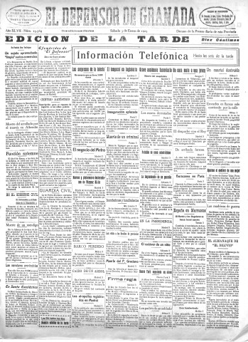 'El Defensor de Granada  : diario político independiente' - Año XLVII Número 23569 Ed. Tarde - 1925 Enero 03