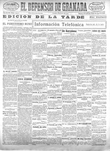 'El Defensor de Granada  : diario político independiente' - Año XLVII Número 23578 Ed. Tarde - 1925 Enero 09