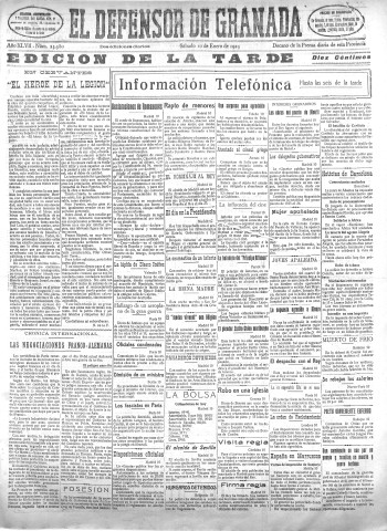 'El Defensor de Granada  : diario político independiente' - Año XLVII Número 23580 Ed. Tarde - 1925 Enero 10