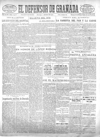 'El Defensor de Granada  : diario político independiente' - Año XLVII Número 23581 Ed. Mañana - 1925 Enero 11
