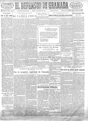 'El Defensor de Granada  : diario político independiente' - Año XLVII Número 23583 Ed. Mañana - 1925 Enero 13