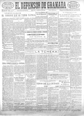 'El Defensor de Granada  : diario político independiente' - Año XLVII Número 23585 Ed. Mañana - 1925 Enero 14