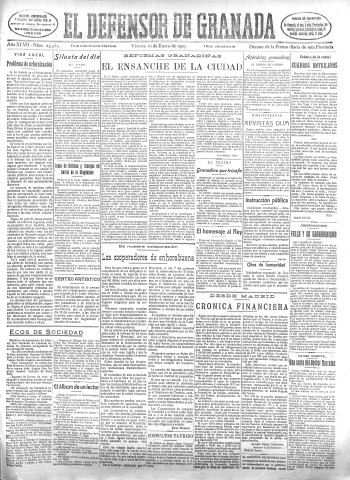 'El Defensor de Granada  : diario político independiente' - Año XLVII Número 23589 Ed. Mañana - 1925 Enero 16
