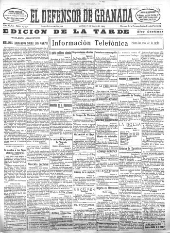 'El Defensor de Granada  : diario político independiente' - Año XLVII Número 23590 Ed. Tarde - 1925 Enero 16