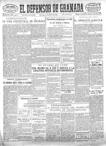'El Defensor de Granada  : diario político independiente' - Año XLVII Número 23600 Ed. Mañana - 1925 Enero 25