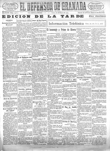 'El Defensor de Granada  : diario político independiente' - Año XLVII Número 23601 Ed. Tarde - 1925 Enero 26
