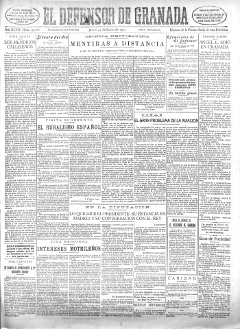'El Defensor de Granada  : diario político independiente' - Año XLVII Número 23603 Ed. Mañana - 1925 Enero 29