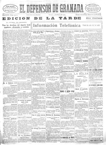 'El Defensor de Granada  : diario político independiente' - Año XLVII Número 23605 Ed. Tarde - 1925 Enero 30