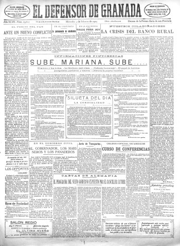 'El Defensor de Granada  : diario político independiente' - Año XLVII Número 23608 Ed. Mañana - 1925 Febrero 04