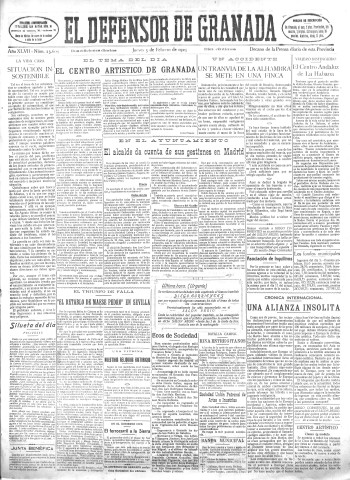 'El Defensor de Granada  : diario político independiente' - Año XLVII Número 23609 Ed. Mañana - 1925 Febrero 05