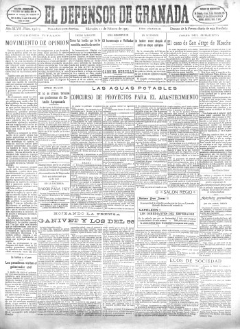 'El Defensor de Granada  : diario político independiente' - Año XLVII Número 23619 Ed. Mañana - 1925 Febrero 11