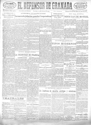 'El Defensor de Granada  : diario político independiente' - Año XLVII Número 23627 Ed. Mañana - 1925 Febrero 15