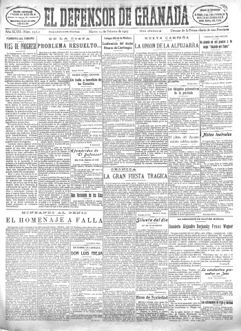 'El Defensor de Granada  : diario político independiente' - Año XLVII Número 23641 Ed. Mañana - 1925 Febrero 24