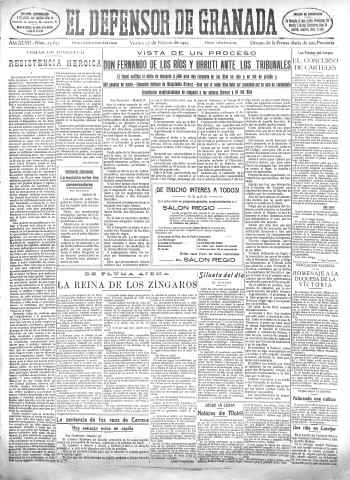'El Defensor de Granada  : diario político independiente' - Año XLVII Número 23647 Ed. Mañana - 1925 Febrero 27