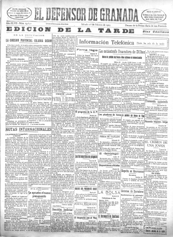 'El Defensor de Granada  : diario político independiente' - Año XLVII Número 23650 Ed. Tarde - 1925 Febrero 28