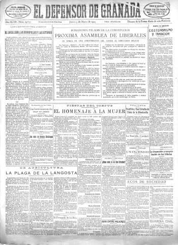 'El Defensor de Granada  : diario político independiente' - Año XLVII Número 23657 Ed. Mañana - 1925 Marzo 05