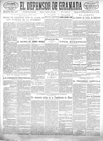 'El Defensor de Granada  : diario político independiente' - Año XLVII Número 23661 Ed. Mañana - 1925 Marzo 07