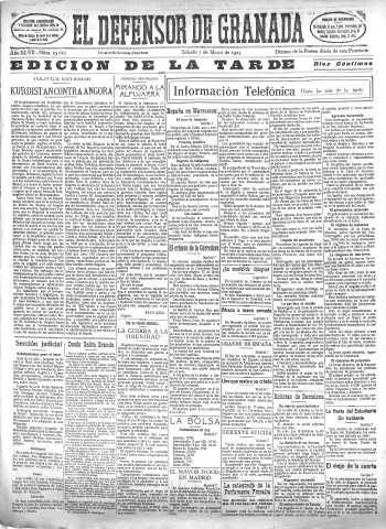 'El Defensor de Granada  : diario político independiente' - Año XLVII Número 23662 Ed. Tarde - 1925 Marzo 07