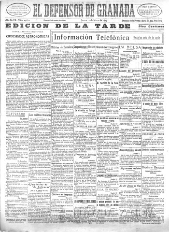 'El Defensor de Granada  : diario político independiente' - Año XLVII Número 23670 Ed. Tarde - 1925 Marzo 12