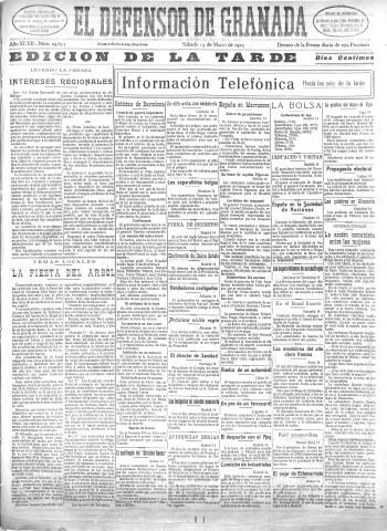 'El Defensor de Granada  : diario político independiente' - Año XLVII Número 23674 Ed. Tarde - 1925 Marzo 14