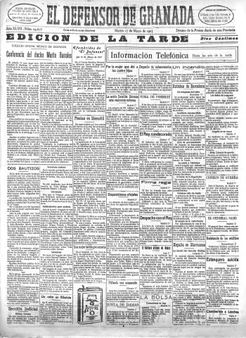 'El Defensor de Granada  : diario político independiente' - Año XLVII Número 23678 Ed. Tarde - 1925 Marzo 17