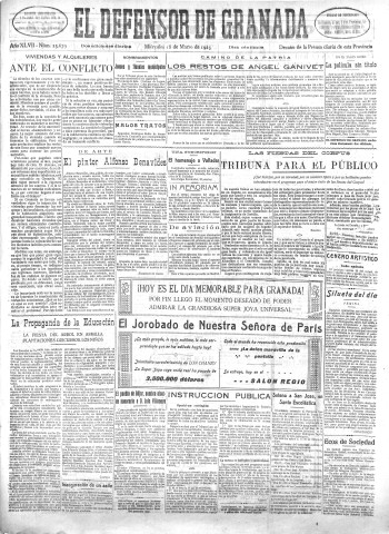 'El Defensor de Granada  : diario político independiente' - Año XLVII Número 23679 Ed. Mañana - 1925 Marzo 18