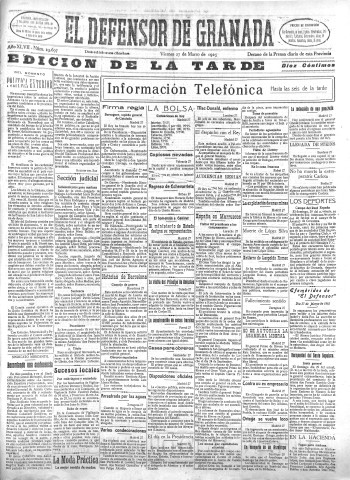 'El Defensor de Granada  : diario político independiente' - Año XLVII Número 23697 Ed. Tarde - 1925 Marzo 27
