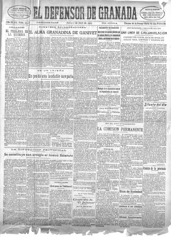 'El Defensor de Granada  : diario político independiente' - Año XLVII Número 23706 Ed. Mañana - 1925 Abril 02