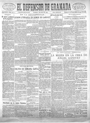 'El Defensor de Granada  : diario político independiente' - Año XLVII Número 23712 Ed. Mañana - 1925 Abril 05