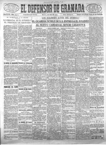 'El Defensor de Granada  : diario político independiente' - Año XLVII Número 23714 Ed. Mañana - 1925 Abril 07