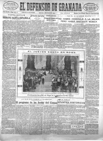 'El Defensor de Granada  : diario político independiente' - Año XLVII Número 23718 Ed. Mañana - 1925 Abril 09