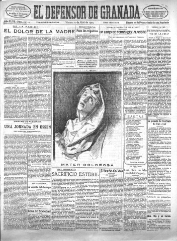 'El Defensor de Granada  : diario político independiente' - Año XLVII Número 23720 Ed. Mañana - 1925 Abril 10