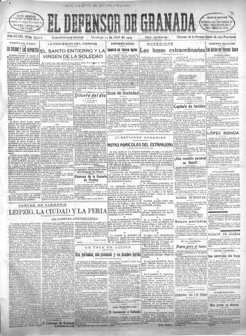 'El Defensor de Granada  : diario político independiente' - Año XLVII Número 23722 Ed. Mañana - 1925 Abril 12