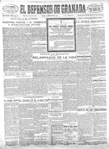 'El Defensor de Granada  : diario político independiente' - Año XLVII Número 23728 Ed. Mañana - 1925 Abril 16