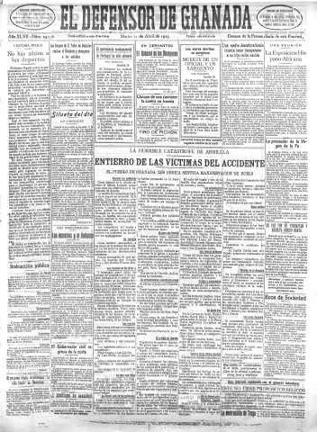 'El Defensor de Granada  : diario político independiente' - Año XLVII Número 23736 Ed. Mañana - 1925 Abril 21