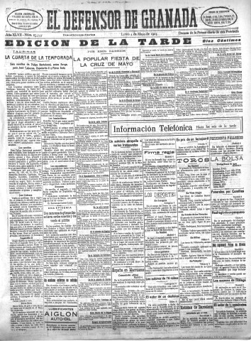 'El Defensor de Granada  : diario político independiente' - Año XLVII Número 23757 Ed. Tarde - 1925 Mayo 04