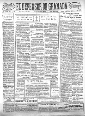 'El Defensor de Granada  : diario político independiente' - Año XLVII Número 23758 Ed. Mañana - 1925 Mayo 05