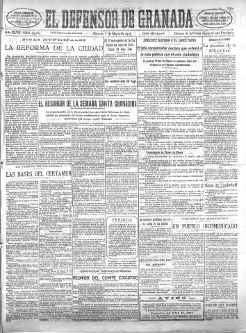'El Defensor de Granada  : diario político independiente' - Año XLVII Número 23764 Ed. Mañana - 1925 Mayo 08
