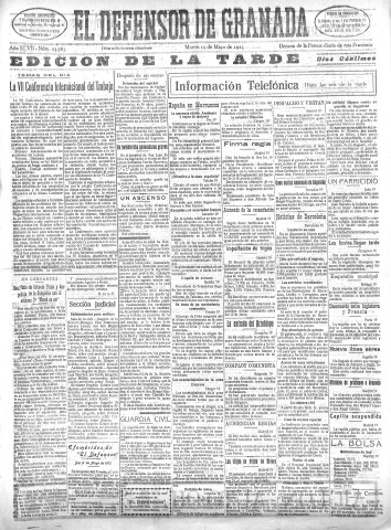 'El Defensor de Granada  : diario político independiente' - Año XLVII Número 23783 Ed. Tarde - 1925 Mayo 19