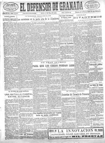 'El Defensor de Granada  : diario político independiente' - Año XLVII Número 23786 Ed. Mañana - 1925 Mayo 21