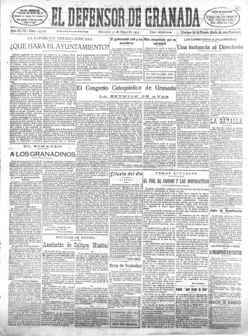 'El Defensor de Granada  : diario político independiente' - Año XLVII Número 23796 Ed. Mañana - 1925 Mayo 27