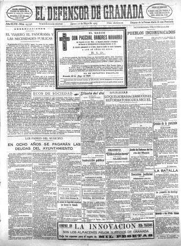 'El Defensor de Granada  : diario político independiente' - Año XLVII Número 23798 Ed. Mañana - 1925 Mayo 28