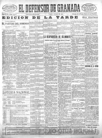 'El Defensor de Granada  : diario político independiente' - Año XLVII Número 23805 Ed. Tarde - 1925 Junio 01