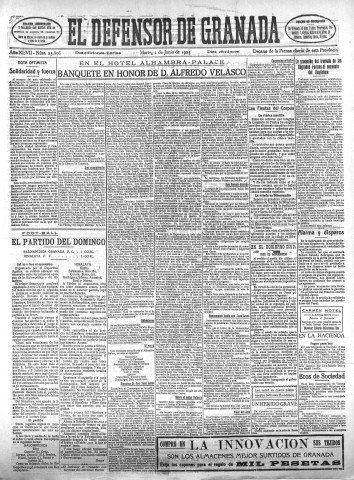 'El Defensor de Granada  : diario político independiente' - Año XLVII Número 23806 Ed. Mañana - 1925 Junio 02