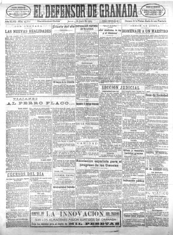 'El Defensor de Granada  : diario político independiente' - Año XLVII Número 23810 Ed. Mañana - 1925 Junio 04