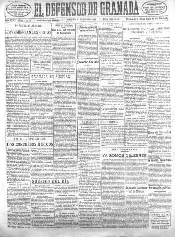 'El Defensor de Granada  : diario político independiente' - Año XLVII Número 23820 Ed. Mañana - 1925 Junio 10
