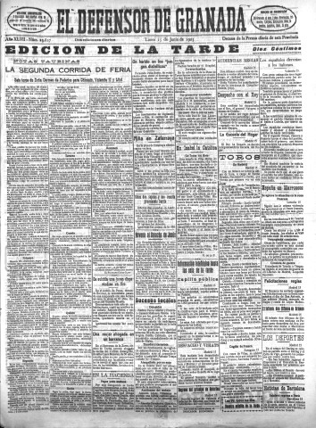 'El Defensor de Granada  : diario político independiente' - Año XLVII Número 23827 Ed. Tarde - 1925 Junio 15