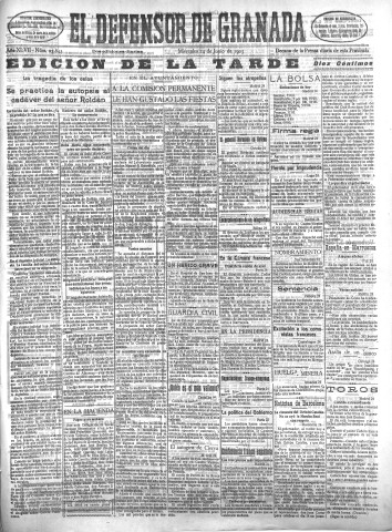 'El Defensor de Granada  : diario político independiente' - Año XLVII Número 23843 Ed. Tarde - 1925 Junio 24