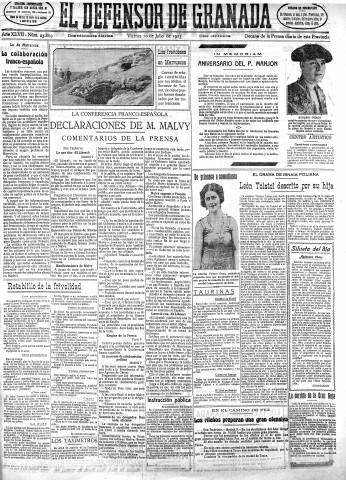 'El Defensor de Granada  : diario político independiente' - Año XLVII Número 23869 Ed. Mañana - 1925 Julio 10